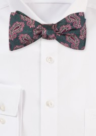 Silk Bow Tie in Hunter and Gold | Paisley Silk Bow Tie in Hunter Green and Gold