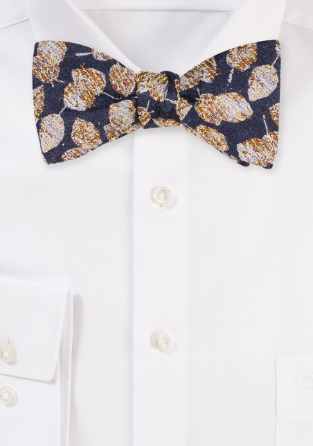 Vintage Silk Bow Tie | Retro Silk Bow Tie in Gold and Brown Autumn Leaves
