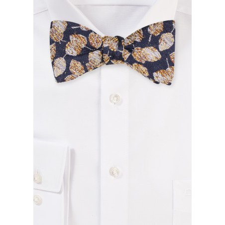 Vintage Silk Bow Tie | Retro Silk Bow Tie in Gold and Brown Autumn Leaves