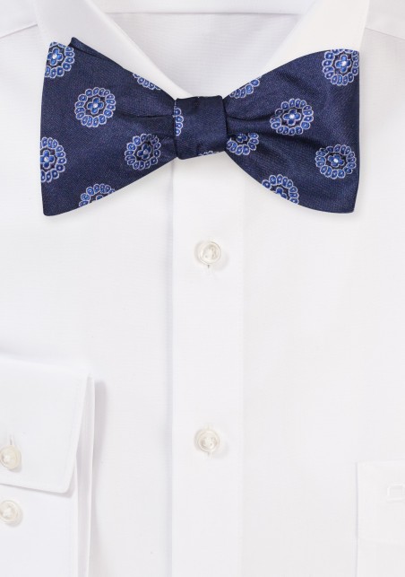 Navy Silk Bow Tie  | Navy Self Tie Bow Tie | Medallion Bowtie in Navy