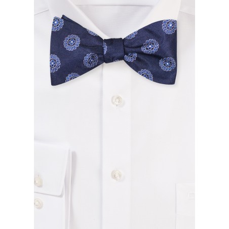 Navy Silk Bow Tie  | Navy Self Tie Bow Tie | Medallion Bowtie in Navy