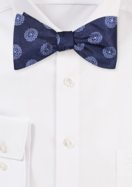Navy Silk Bow Tie  | Navy Self Tie Bow Tie | Medallion Bowtie in Navy