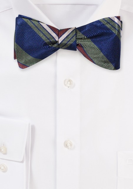 Navy and Moss Self Tie Bow Tie with Repp Stripes