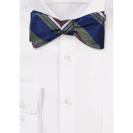 Navy and Moss Self Tie Bow Tie with Repp Stripes