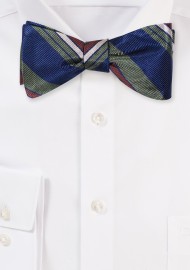 Navy and Moss Self Tie Bow Tie with Repp Stripes