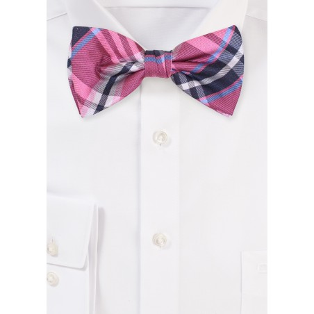 Rose Pink Tartan Bow Tie | Pre-Tied Pink Bow Tie