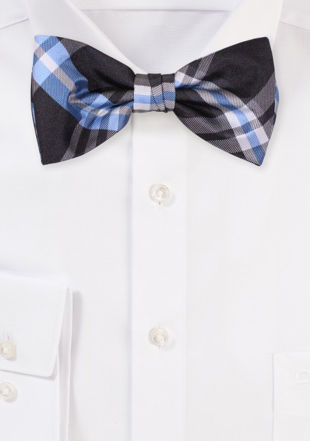Gray and Light Blue Bow tie with Tartan Checks