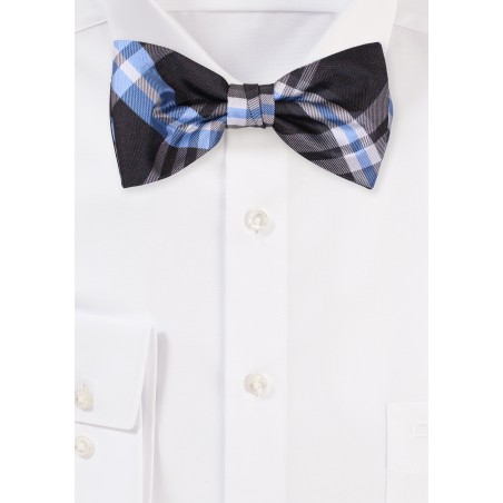Gray and Light Blue Bow tie with Tartan Checks