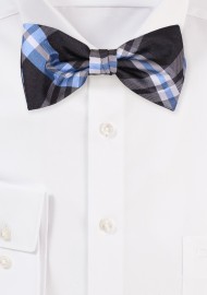 Gray and Light Blue Bow tie with Tartan Checks