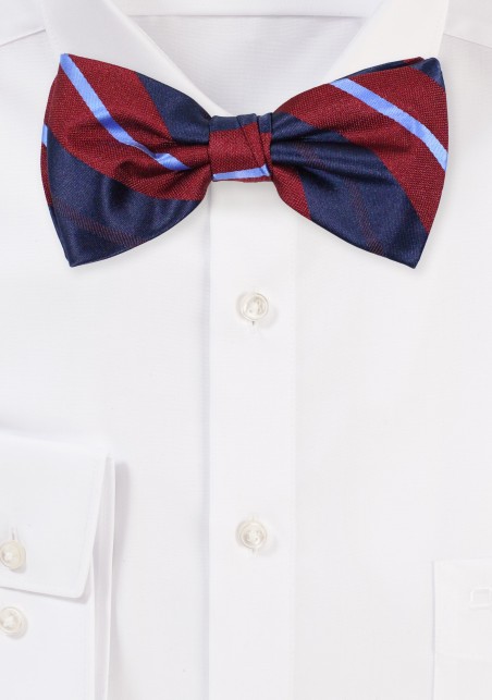 Wine, Navy, Sky Blue Bow Tie with Classic Stripes