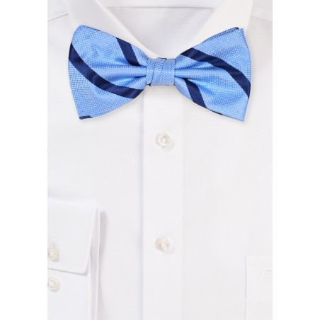 Light Blue Striped Bow Tie | Pre-Tied Bow Tie in Light Blue and Navy