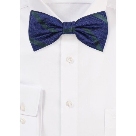 Navy and Hunter Green Striped Bow Tie