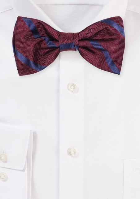 Burgundy and Navy Striped Bowtie