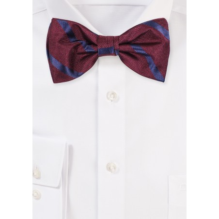 Burgundy and Navy Striped Bowtie