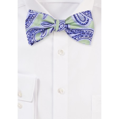 Soft Sage Bow Tie with Paisley Design in Blues
