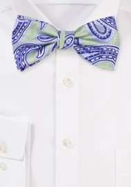 Soft Sage Bow Tie with Paisley Design in Blues