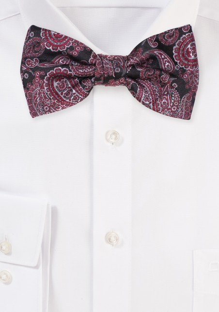 Paisley Bow Tie | Gray and Deep Red Paisley Bowtie