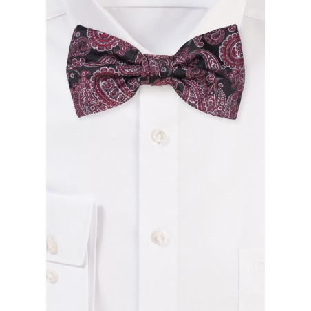 Paisley Bow Tie | Gray and Deep Red Paisley Bowtie