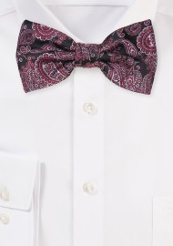 Paisley Bow Tie | Gray and Deep Red Paisley Bowtie