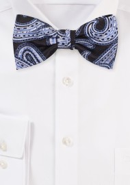 Black Bow Tie with Silver And Blue Paisley