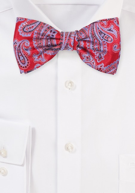 Mens Bow with Paisley in Crimson Red and Lilac