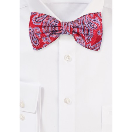 Mens Bow with Paisley in Crimson Red and Lilac