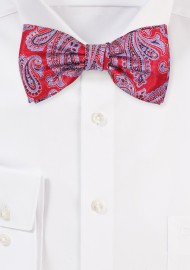 Mens Bow with Paisley in Crimson Red and Lilac