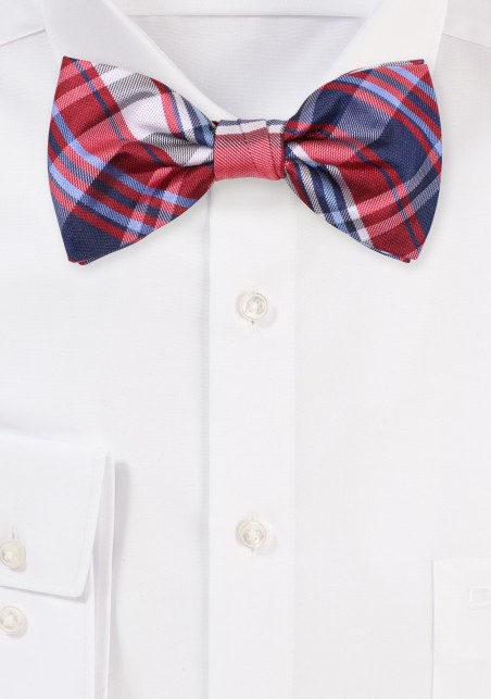 Red, Blue, Silver Plaid Bow Tie