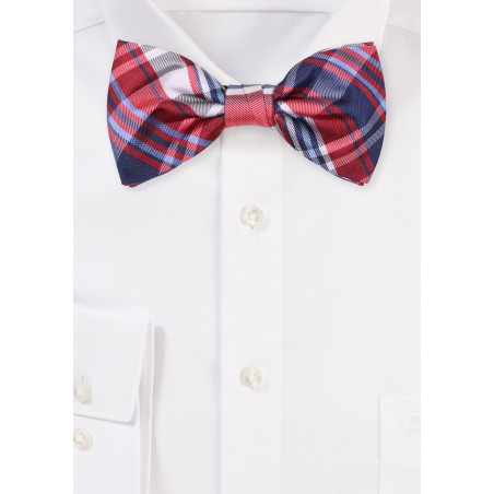 Red, Blue, Silver Plaid Bow Tie