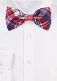 Red, Blue, Silver Plaid Bow Tie