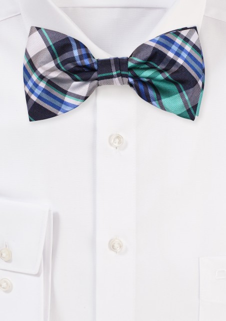 Lime, Navy, and Silver Gray Tartan Bow Tie