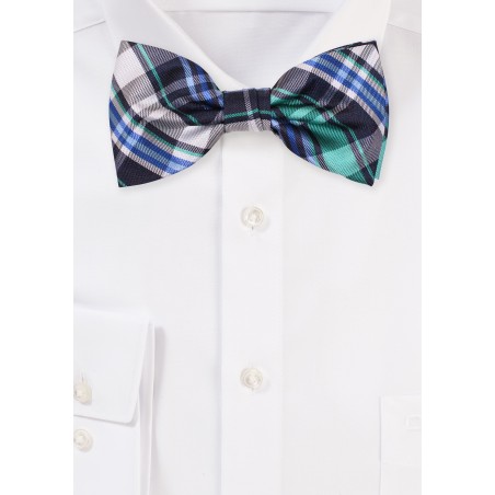Lime, Navy, and Silver Gray Tartan Bow Tie
