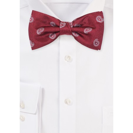 Wine Red Paisley Bow Tie | Mens Paisley Bow tie in Wine and Light Gray