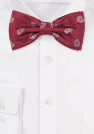 Wine Red Paisley Bow Tie | Mens Paisley Bow tie in Wine and Light Gray