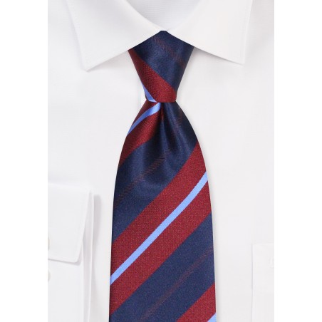 Striped Extra Long Tie in Navy, Wine and Sky Blue