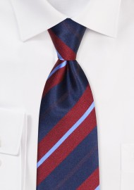 Striped Extra Long Tie in Navy, Wine and Sky Blue