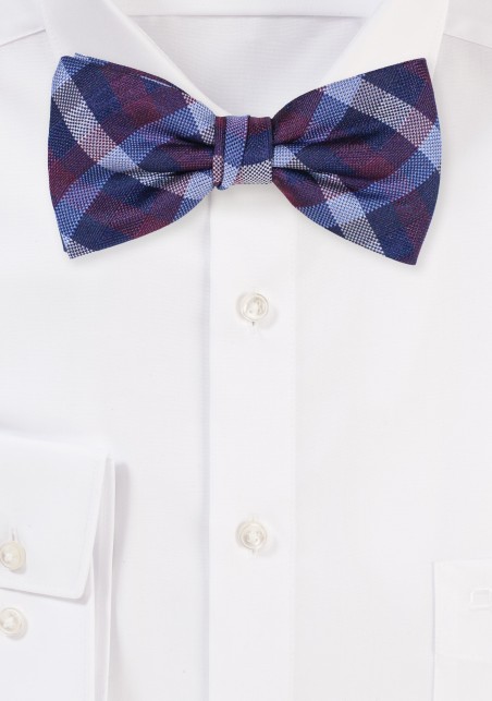 Bow Tie with Wine Red and Navy Blue Gingham Check