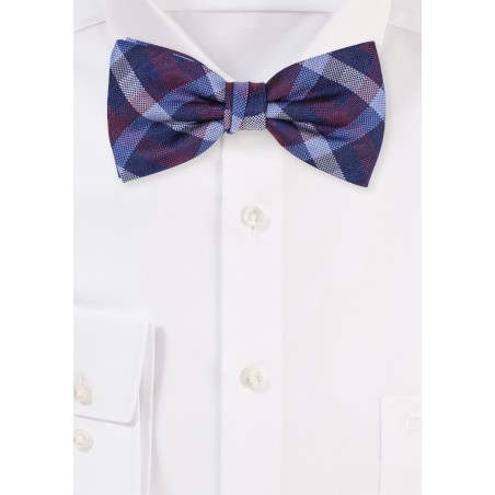 Bow Tie with Wine Red and Navy Blue Gingham Check