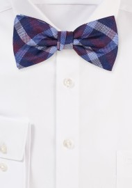 Bow Tie with Wine Red and Navy Blue Gingham Check