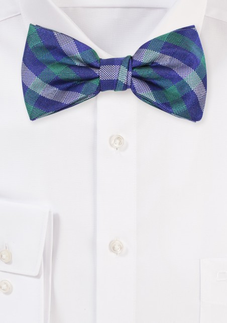 Gingham Bow Tie | Navy and Green Bow Tie with Gingham Check