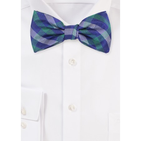 Gingham Bow Tie | Navy and Green Bow Tie with Gingham Check
