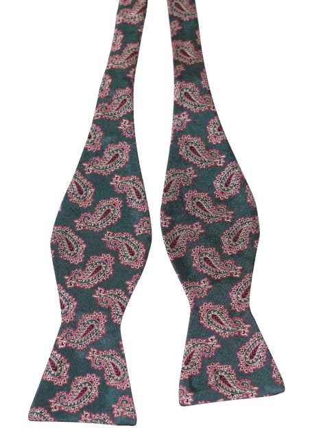 Silk Bow Tie in Hunter and Gold | Paisley Silk Bow Tie in Hunter Green and Gold