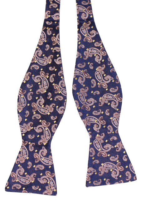 Self Tie Bow Tie in Silk | Paisley Silk Bowtie in Navy, Gold, Bronze