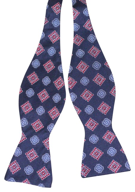 Self Tie Designer Silk Bow Tie | Navy Silk Bow Tie in Self Tie Style