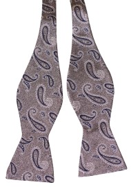 Silver and Black Paisley Bowtie | Silk Bow tie in Self-Tie Style