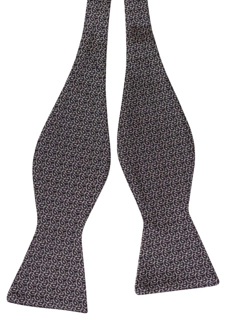 Self Tie Paisley Bow Tie | Black Bow Tie in Silk with Tiny Silver Paisley