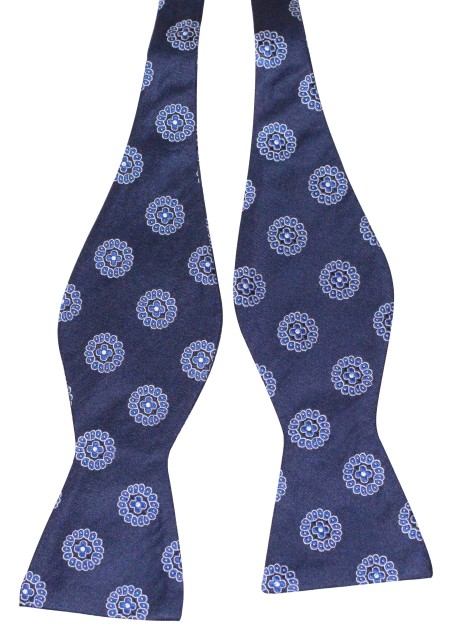 Navy Silk Bow Tie  | Navy Self Tie Bow Tie | Medallion Bowtie in Navy