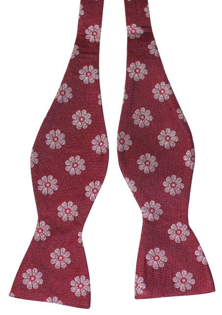 Self Tie Silk Bow Tie | Claret Red Silk Bow Tie in Self Tie Style with Flowers