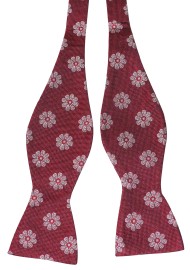 Self Tie Silk Bow Tie | Claret Red Silk Bow Tie in Self Tie Style with Flowers