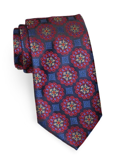 Navy and Lilac Foulard Tie | Foulard Necktie in Navy, Red, Lilac, and Golden